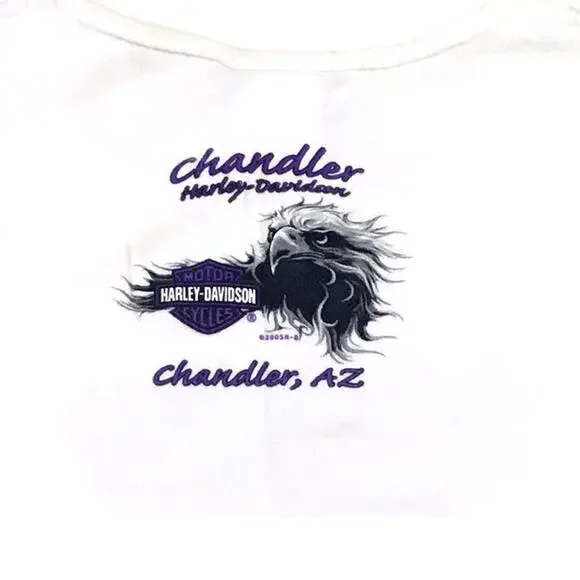 Harley Davidson Chandler AZ Women's T-Shirt Med White/Blue - Picture 6 of 7